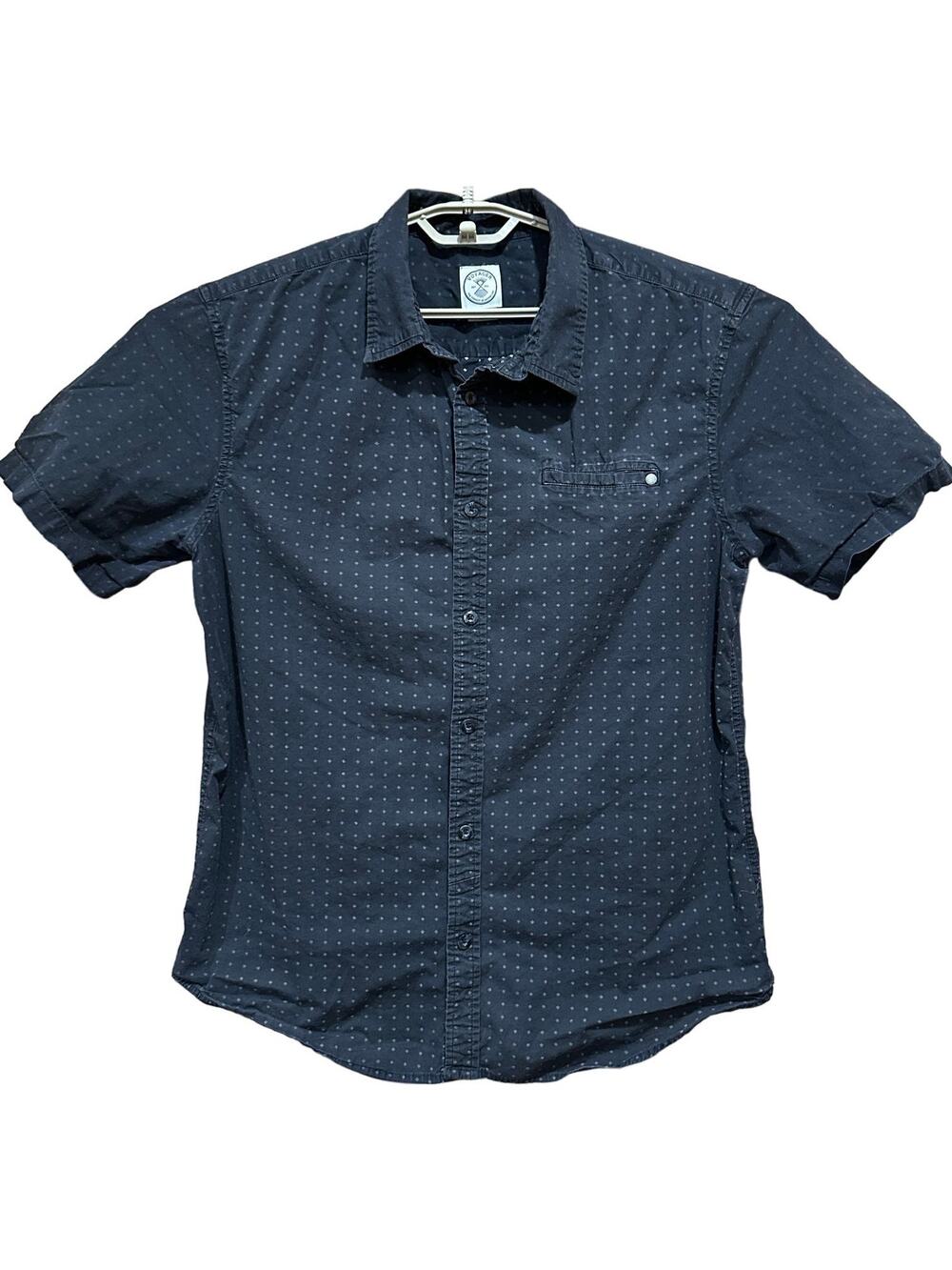 Voyager Shirt Mens XL Gray Polka Dots Button Up Short Sleeve Cotton Blend Preppy